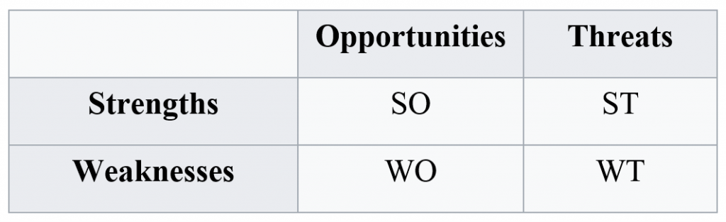 Possible combinations of the SWOT model
